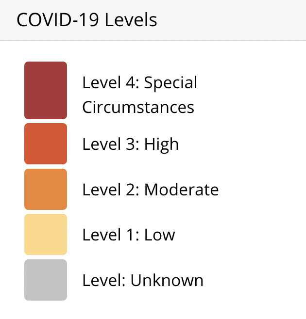 COVID-19 Levels by CDC - relevant to covid-19 travel